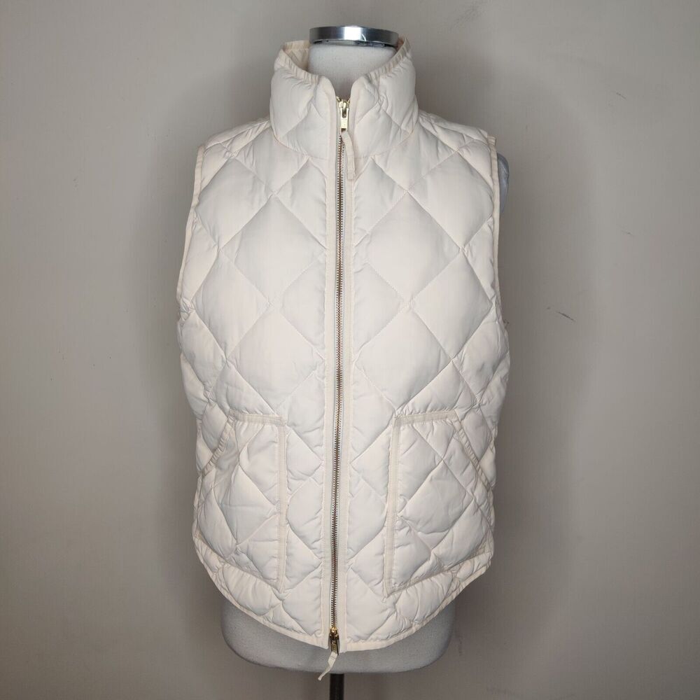 J. Crew Down Puffer Vest Zip Up + Pockets Ivory Off White